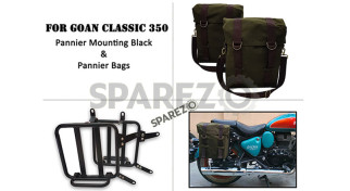 For Royal Enfield Goan Classic 350 Military Pannier Bags Olive Color and Mounting For Royal Enfield Goan Classic 350 Military Pannier Bags Olive Color and Mounting